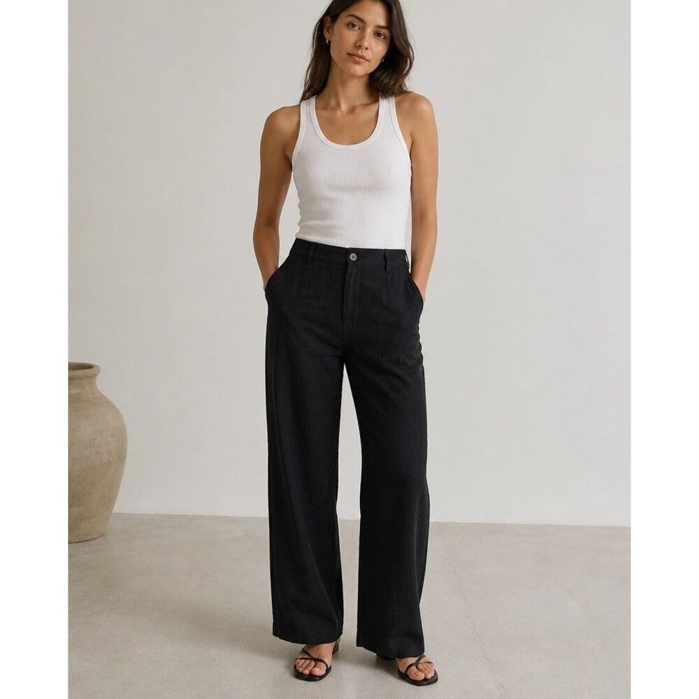 HYFVE Size M Black Lightweight Corduroy Wide Leg Pants High Rise NWOT Minimalist